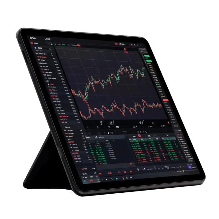 Tablet mostrando panel de trading de acciones